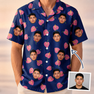 Man wearing Men's Arum Around Custom Face Hawaiian Shirt — custom faces printed all-over