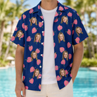 Man wearing Men's Arum Around Custom Face Hawaiian Shirt open over a white tee
