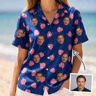 Woman wearing Women's Arum Around Custom Face Hawaiian Shirt — custom faces printed all-over