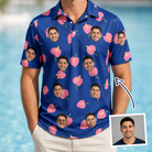 Man wearing Men's Arum Around Custom Face Polo Shirt — custom faces printed all-over