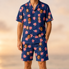 Model wearing Men's Arum Around Custom Face Shirt & Shorts Set printed with kids' faces