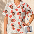 Woman wearing Women's Heartleaf Heat Custom Face Hawaiian Shirt — custom faces printed all-over