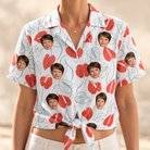 Woman wearing Women's Heartleaf Heat Custom Face Hawaiian Shirt tied at the waist