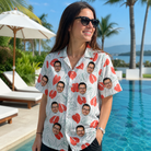 Real-life photo of someone wearing Women's Heartleaf Heat Custom Face Hawaiian Shirt — custom faces printed all-over