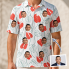 Man wearing Men's Heartleaf Heat Custom Face Polo Shirt — custom faces printed all-over