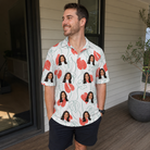 Real-life photo of someone wearing Men's Heartleaf Heat Custom Face Polo Shirt — custom faces printed all-over