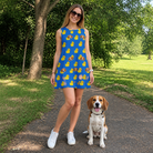 Full-length photo with the pet printed all over this Women's Bark Bath Custom Dog Face Tank Dress