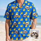 Man wearing Men's Bark Bath Custom Dog Face Hawaiian Shirt — custom faces printed all-over