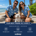 Friends in matching Women's Bark Bath Custom Dog Face Hawaiian Shirt — a group gift photo