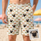 Man wearing Men's Snout Sweets Custom Dog Face Beach Shorts — custom faces printed all-over