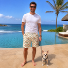 Full-length photo with the pet printed all over this Men's Snout Sweets Custom Dog Face Beach Shorts