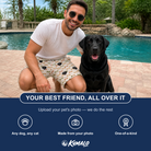 Friends in matching Men's Snout Sweets Custom Dog Face Beach Shorts — a group gift photo