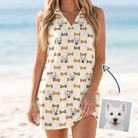 Woman wearing Women's Snout Sweets Custom Dog Face V-Neck Dress — custom faces printed all-over