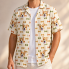 Man wearing Men's Snout Sweets Custom Dog Face Hawaiian Shirt open over a white tee