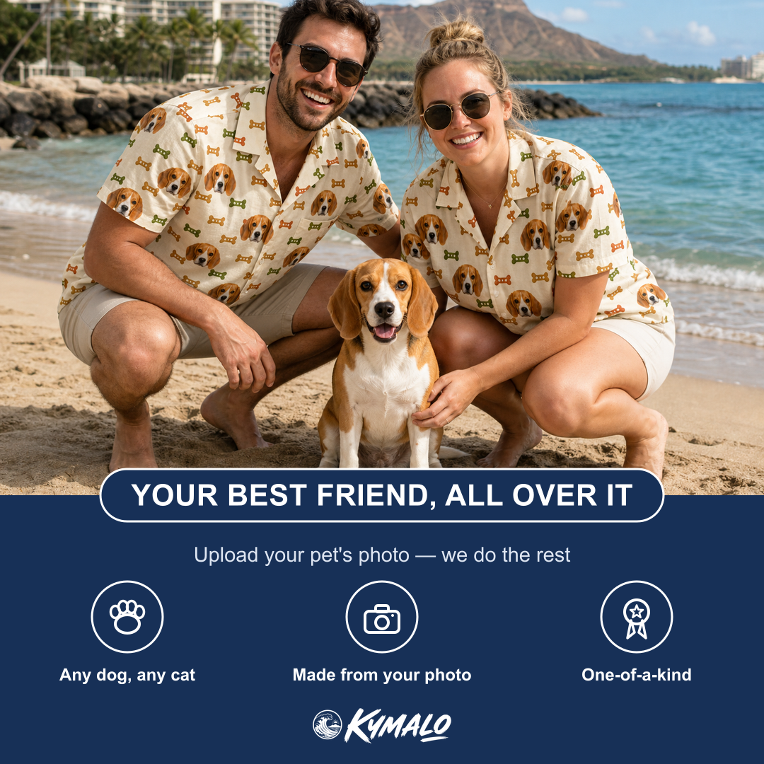 Friends in matching Women's Snout Sweets Custom Dog Face Hawaiian Shirt — a group gift photo
