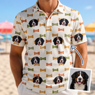Man wearing Men's Snout Sweets Custom Dog Face Polo Shirt — custom faces printed all-over
