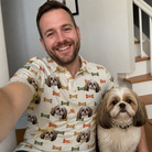 Selfie with the pet whose face is printed all over this Men's Snout Sweets Custom Dog Face Polo Shirt