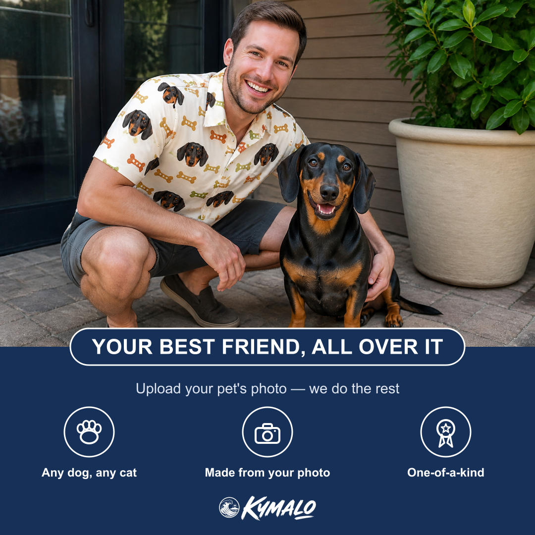Friends in matching Men's Snout Sweets Custom Dog Face Polo Shirt — a group gift photo