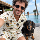 Selfie with the pet whose face is printed all over this Men's Snout Sweets Custom Dog Face Shirt & Shorts Set