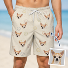 Man wearing Men's Rally Retrievers Custom Dog Face Beach Shorts — custom faces printed all-over