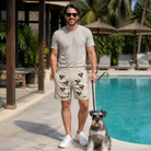 Full-length photo with the pet printed all over this Men's Rally Retrievers Custom Dog Face Beach Shorts