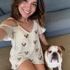 Selfie with the pet whose face is printed all over this Women's Rally Retrievers Custom Dog Face Off-Shoulder Dress