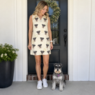 Full-length photo with the pet printed all over this Women's Rally Retrievers Custom Dog Face V-Neck Dress