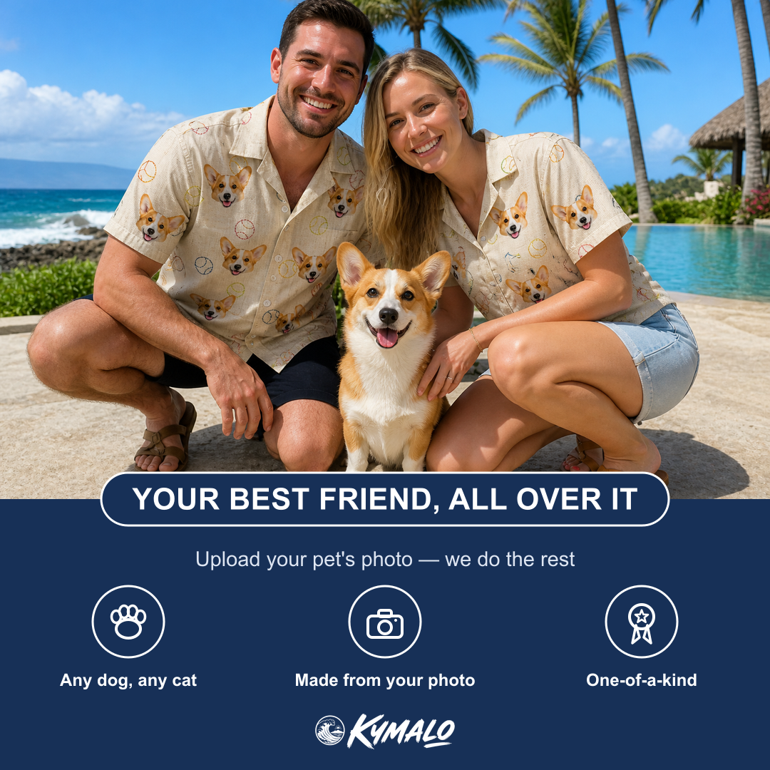 Friends in matching Women's Rally Retrievers Custom Dog Face Hawaiian Shirt — a group gift photo