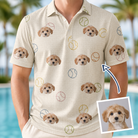 Man wearing Men's Rally Retrievers Custom Dog Face Polo Shirt — custom faces printed all-over