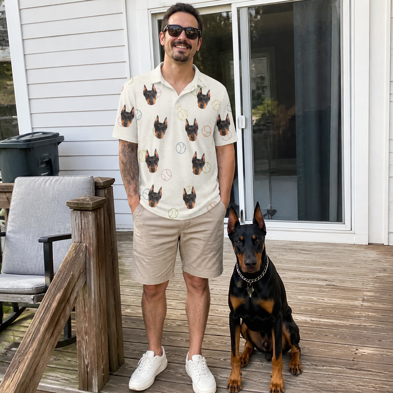 Full-length photo with the pet printed all over this Men's Rally Retrievers Custom Dog Face Polo Shirt