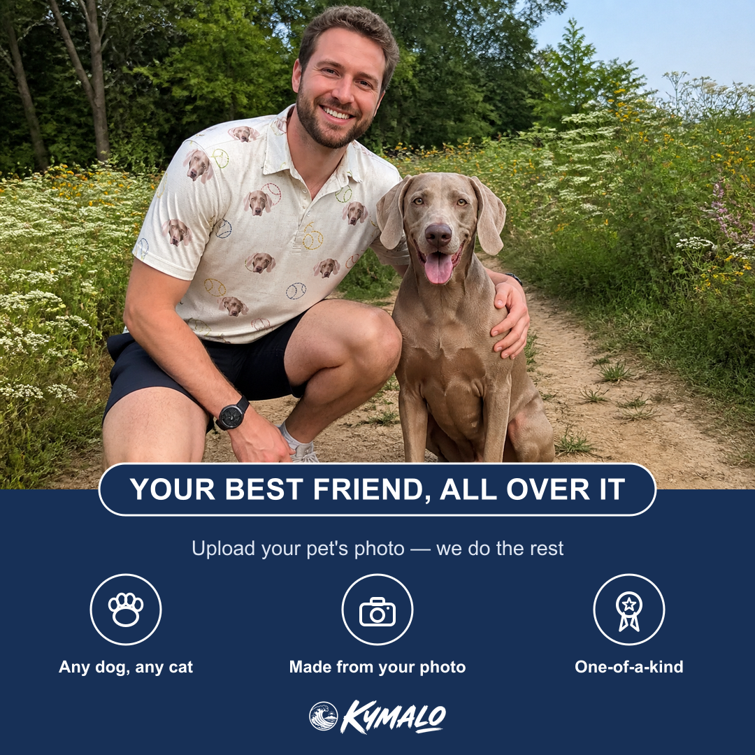 Friends in matching Men's Rally Retrievers Custom Dog Face Polo Shirt — a group gift photo