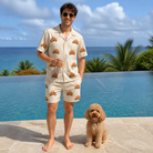Full-length photo with the pet printed all over this Men's Rally Retrievers Custom Dog Face Shirt & Shorts Set