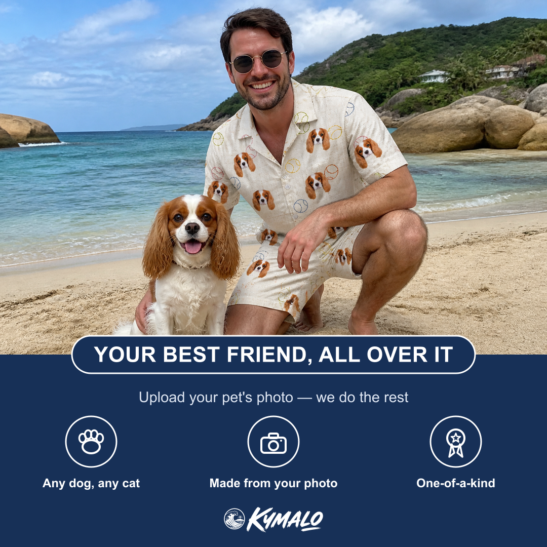 Friends in matching Men's Rally Retrievers Custom Dog Face Shirt & Shorts Set — a group gift photo