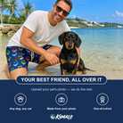Friends in matching Men's Pawsome Paisley Custom Dog Face Beach Shorts — a group gift photo