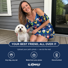 Friends in matching Women's Pawsome Paisley Custom Dog Face Off-Shoulder Dress — a group gift photo