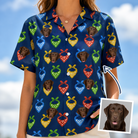 Woman wearing Women's Pawsome Paisley Custom Dog Face Hawaiian Shirt — custom faces printed all-over