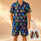 Man wearing Men's Pawsome Paisley Custom Dog Face Shirt & Shorts Set — custom faces printed all-over