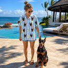 Full-length photo with the pet printed all over this Women's Paisley Pooches Custom Dog Face Hawaiian Shirt