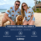 Friends in matching Women's Paisley Pooches Custom Dog Face Hawaiian Shirt — a group gift photo