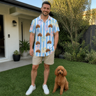 Full-length photo with the pet printed all over this Men's Paisley Pooches Custom Dog Face Polo Shirt