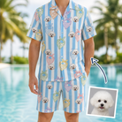Man wearing Men's Paisley Pooches Custom Dog Face Shirt & Shorts Set — custom faces printed all-over