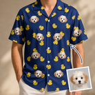 Man wearing Men's Quack Pack Custom Dog Face Hawaiian Shirt — custom faces printed all-over
