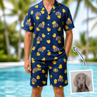 Man wearing Men's Quack Pack Custom Dog Face Shirt & Shorts Set — custom faces printed all-over