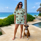 Full-length photo with the pet printed all over this Women's Kerchief Kapers Custom Dog Face Hawaiian Shirt