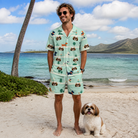 Full-length photo with the pet printed all over this Men's Kerchief Kapers Custom Dog Face Shirt & Shorts Set