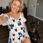 Selfie with the pet whose face is printed all over this Women's Yap Yurts Custom Dog Face Off-Shoulder Dress