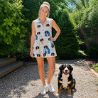 Full-length photo with the pet printed all over this Women's Yap Yurts Custom Dog Face V-Neck Dress