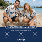 Friends in matching Women's Yap Yurts Custom Dog Face Hawaiian Shirt — a group gift photo
