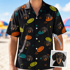 Man wearing Men's Frisbee Flingers Custom Dog Face Hawaiian Shirt — custom faces printed all-over