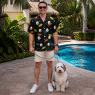 Full-length photo with the pet printed all over this Men's Frisbee Flingers Custom Dog Face Hawaiian Shirt